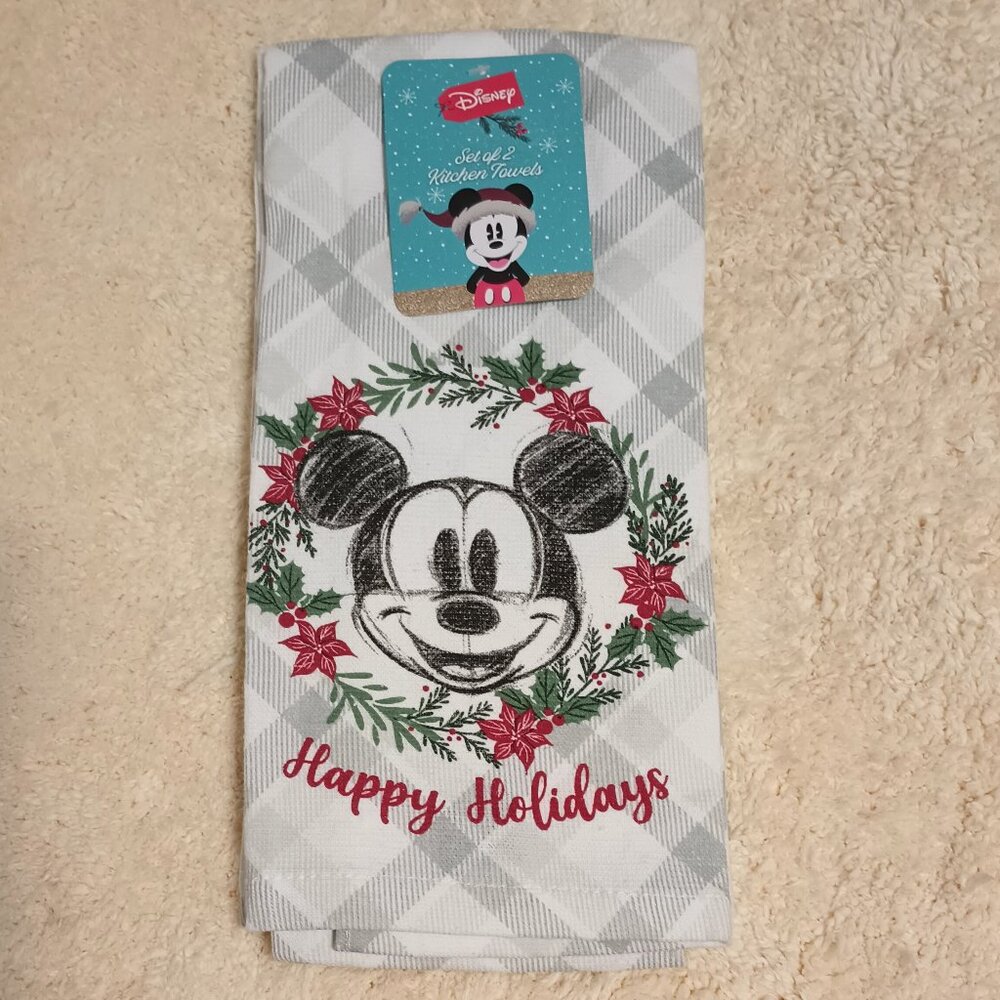 NWT ~ Disney's Mickey Mouse "Happy Holidays"  Kitchen Towels (Set of 2)
